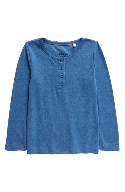 Mini Boden Kids' Henley Pointelle Top Delft Blue Girls Boden