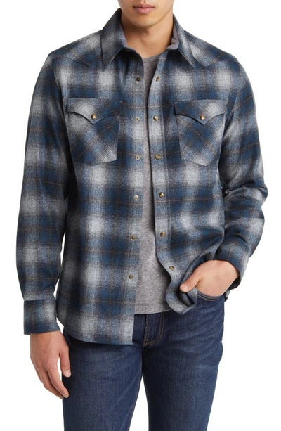 Pendleton Canyon Plaid Wool Flannel Button-up Overshirt In Blue/ Grey Mix Ombre