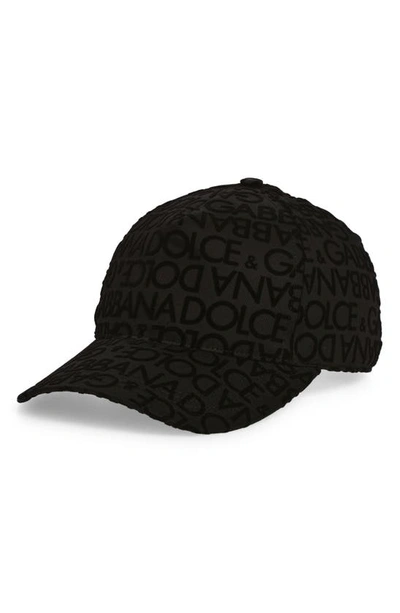 Dolce & Gabbana Logo Flocked Baseball Cap In Black