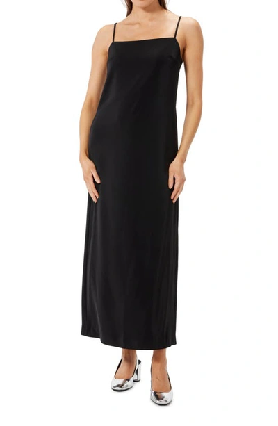 Sophie Rue Faye Satiny Slit Maxi Dress In Black