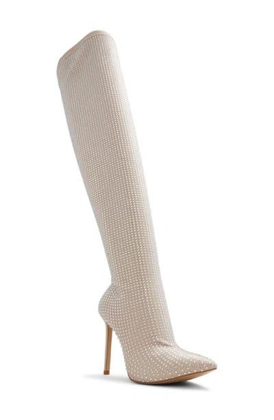 Aldo Nassia Embellished Pointed Toe Over The Knee Boot In Beige