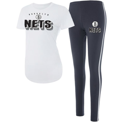 Concepts Sport White/charcoal Brooklyn Nets Sonata T-shirt & Leggings Sleep Set