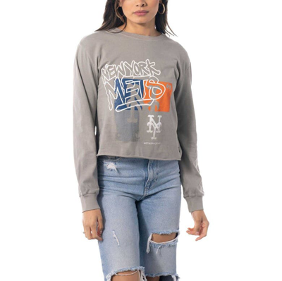 The Wild Collective Grey New York Mets Cropped Long Sleeve T-shirt