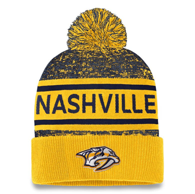 Fanatics Branded Gold/navy Nashville Predators Authentic Pro Cuffed Knit Hat With Pom In Gold,navy