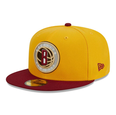 New Era Yellow/red Brooklyn Nets Fall Leaves 2-tone 59fifty Fitted Hat