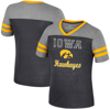 COLOSSEUM GIRLS YOUTH COLOSSEUM BLACK/HEATHER GRAY IOWA HAWKEYES SUMMER STRIPED V-NECK T-SHIRT