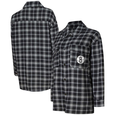 College Concepts Black/gray Brooklyn Nets Boyfriend Button-up Nightshirt