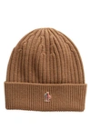 Moncler Logo-patch Virgin-wool Beanie In Beige