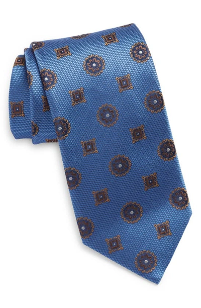 Canali Medallion Silk Tie In Bright Blue