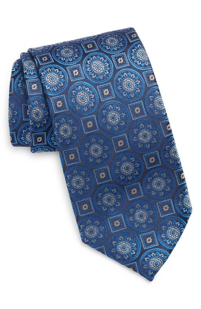 Canali Medallion Silk Tie In Bright Blue