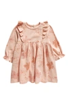 Tiny Tribe Floral Frill Long Sleeve Dress In Blush