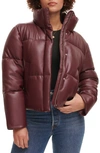 Levi's Water Resistant Faux Leather Puffer Jacket In Decadent Chocolate
