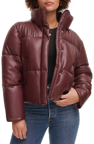 Levi's Water Resistant Faux Leather Puffer Jacket In Decadent Chocolate