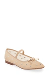 Jeffrey Campbell Releve Crystal Embellished Mary Jane Flat In Beige