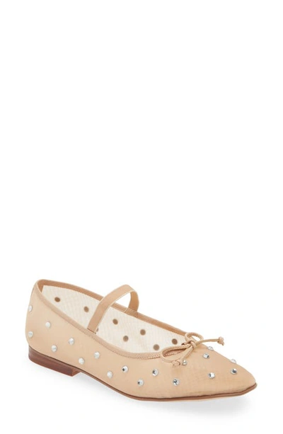 Jeffrey Campbell Releve Crystal Embellished Mary Jane Flat In Nude