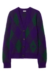 Burberry Argyle Wool Cardigan In Royal Ip Pattern