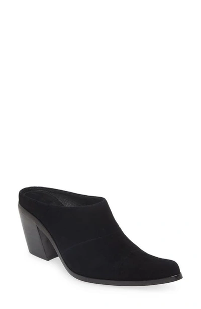 Jeffrey Campbell Hold Em Pointed Toe Stacked Heel Mule In Black Suede Black Stack