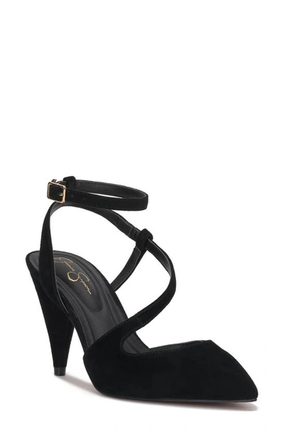 Jessica Simpson Maggie Ankle Strap Pointed Toe Pump In Black