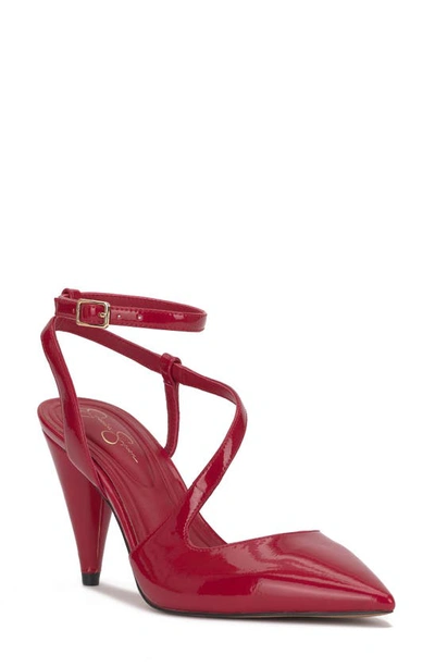 Jessica Simpson Maggie Ankle Strap Pointed Toe Pump In Red Muse