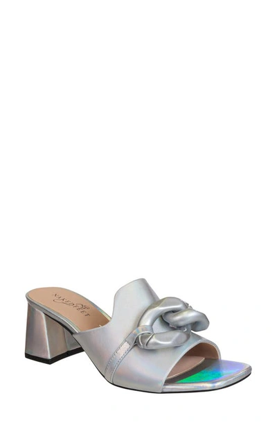 Naked Feet Coterie Block Heel Sandal In Silver