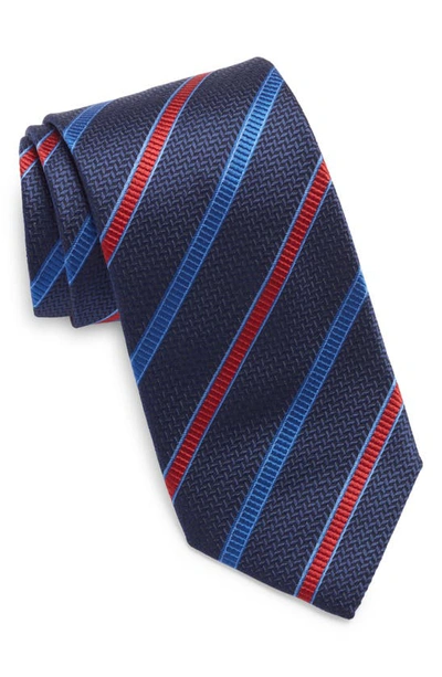 David Donahue Stripe Silk Tie In Navy