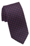 David Donahue Neat Floral Silk Tie In Navy/ Red