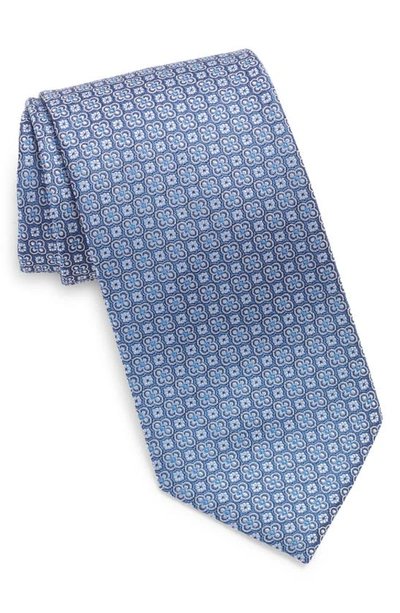 David Donahue Floral Silk Tie In Blue