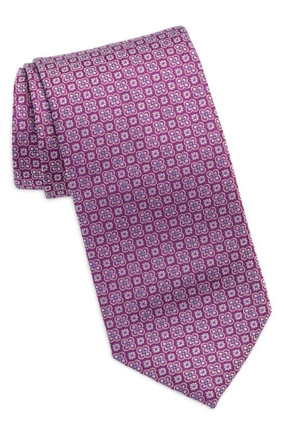 David Donahue Floral Silk Tie In Berry