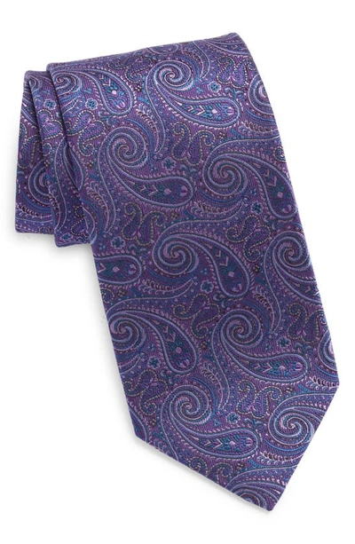 David Donahue Paisley Silk Tie In Purple