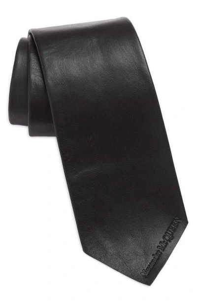Alexander Mcqueen Leather Tie In Black