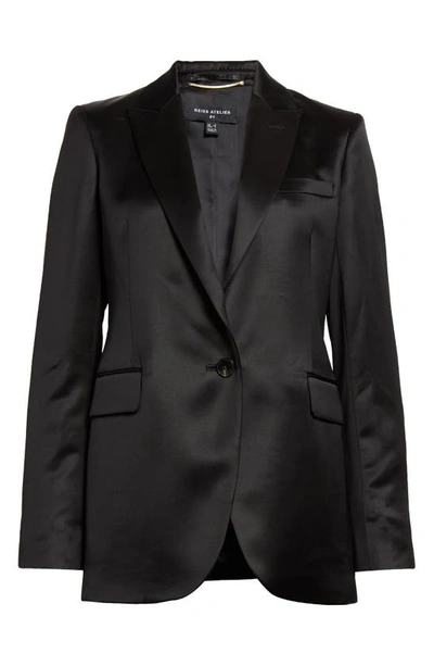 Reiss Alia - Black Slim Fit Single Breasted Satin Suit Blazer, Us 0
