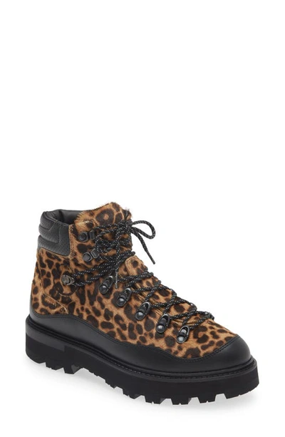 Moncler Women's Peka Trek Leopard Calf Hair Hiking Boots In Animal Print