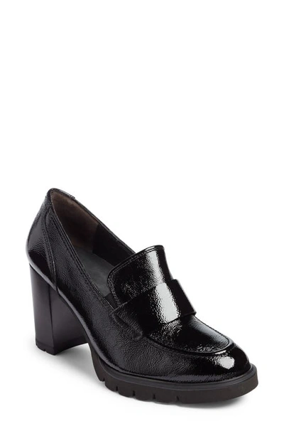 Paul Green Nina Loafer Pump In Black Crinkled Patent