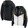 Wear By Erin Andrews Black/white New Orleans Saints Color Block Light Weight Modest Crop Full-zip Ho In Black