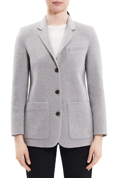 Theory New Divide Wool-cashmere Elbow-patch Jacket In Melange Grey