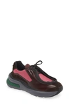 Prada Brushed Leather Sneakers With Bike Fabric And Suede Elements In Dark Red