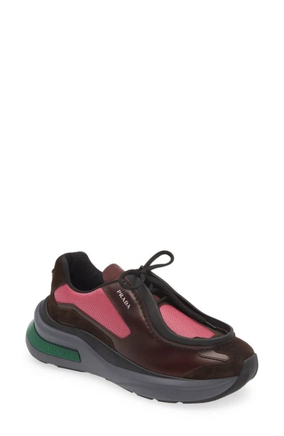 Prada Brushed Leather Trainers With Bike Fabric And Suede Elements In Multicolour