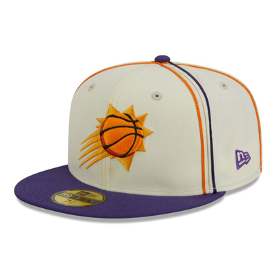 New Era Men's  Cream, Purple Phoenix Suns Piping 2-tone 59fifty Fitted Hat In Cream,purple