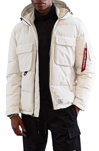 Alpha Industries Water Resistant Hooded Puffer Jacket In Limestone