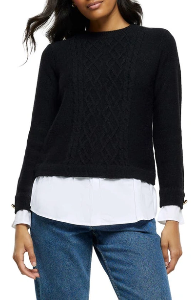 River Island Layered Look Cable Knit Sweater In Black