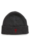 Ami Alexandre Mattiussi Logo Wool Beanie In Grey