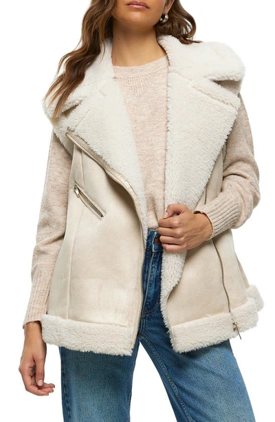 River Island Faux Suede & Faux Shearling Vest In Cream