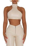 NAKED WARDROBE GOOD FAUX LEATHER CROP TOP