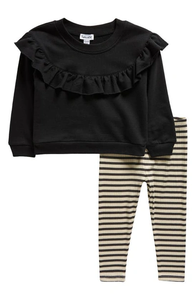 Splendid Babies' Paris Stripe Ruffle Top & Leggings Set In Black White