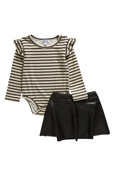 Splendid Baby Girl's 2-piece Striped Bodysuit & Faux Leather Skirt Set In Black/white