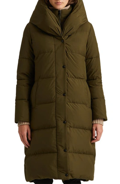 Lauren Ralph Lauren Pillow Hood Longline Down & Feather Jacket In Loden