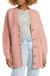Bp. V-neck Oversize Cardigan In Pink Ash