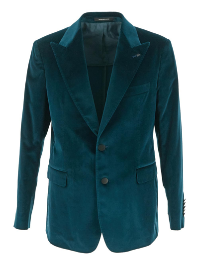 Tagliatore Single-breasted Velvet Jacket In Blue