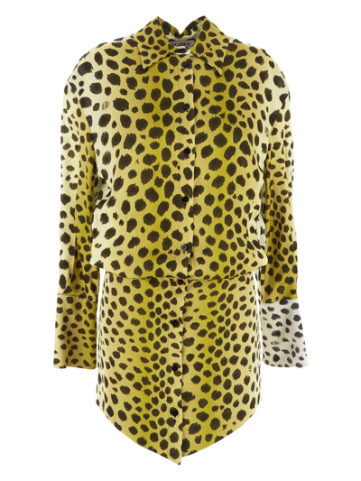 Attico Leopard-patterned Shirt Dress In Yellow