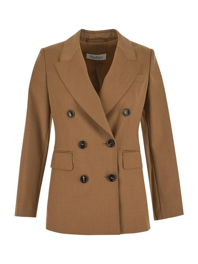 Max Mara Oppio Cold Wool Double Breasted Jacket In Beige